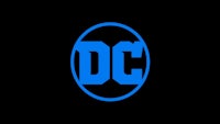 a blue dc logo on a black background